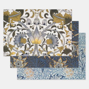 William Morris Lodden Floral Pattern: Blue Gold Wrapping Paper Sheets