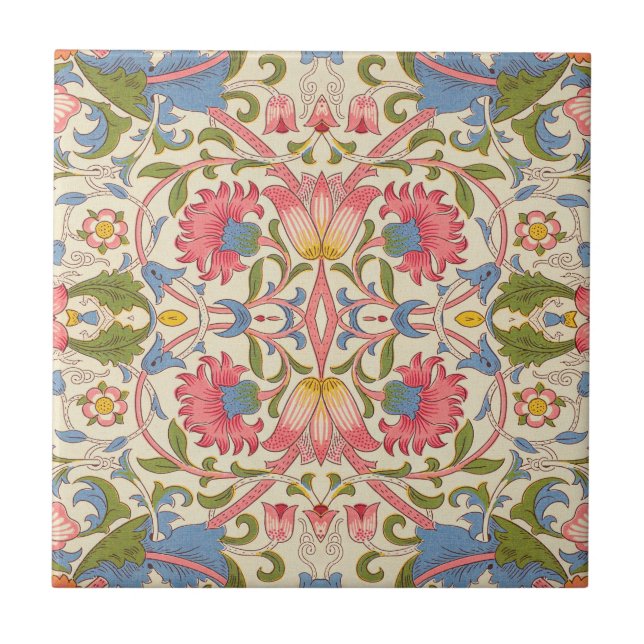 William Morris Lodden Floral Pattern Pastel  Ceramic Tile (Front)