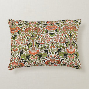 William Morris Lodden Flowers Foliage Green Pink Accent Pillow