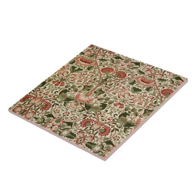 William Morris Lodden Flowers Foliage Green Pink   Ceramic Tile (Side)