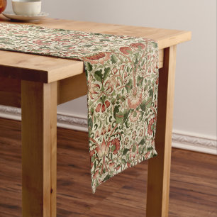 William Morris Lodden Flowers Foliage Green Pink Long Table Runner