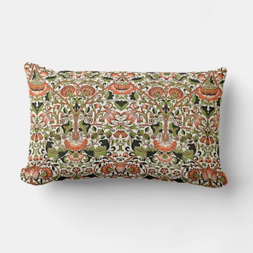 William Morris Lodden Flowers Foliage Green Pink   Lumbar Pillow