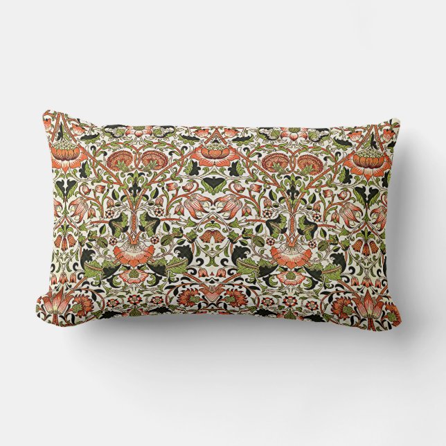 William Morris Lodden Flowers Foliage Green Pink   Lumbar Pillow (Front)