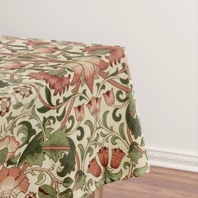 William Morris Lodden Flowers Foliage Green Pink   Tablecloth (In Situ)