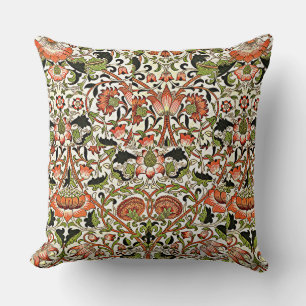 William Morris Lodden Flowers Foliage Green Pink Throw Pillow