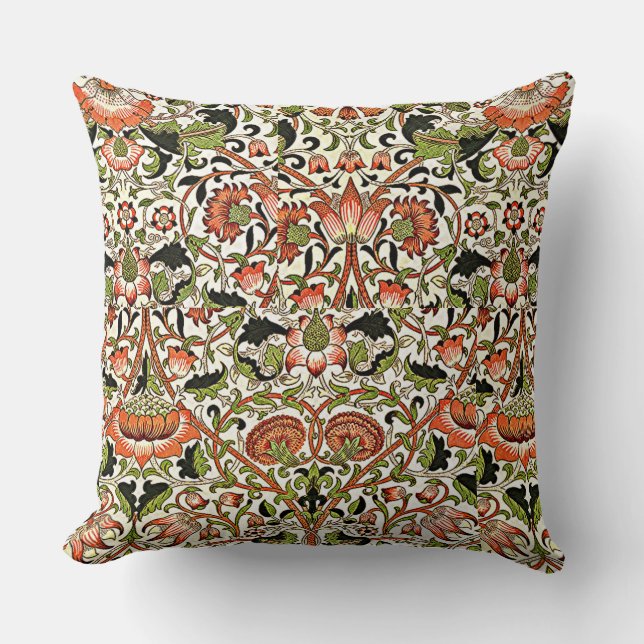 William Morris Lodden Flowers Foliage Green Pink   Throw Pillow (Front)