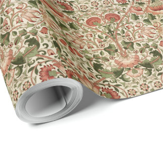 William Morris Lodden Flowers Foliage Green Pink   Wrapping Paper