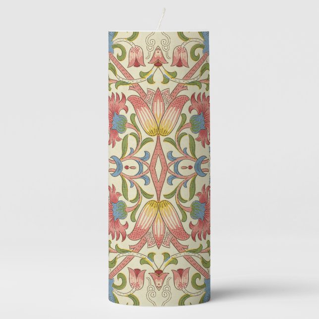 William Morris Loddon Blossom Floral Patterns Pillar Candle (Front)