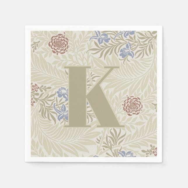 William Morris Lt Blue & Rust Larkspur Pattern Napkins (Front)