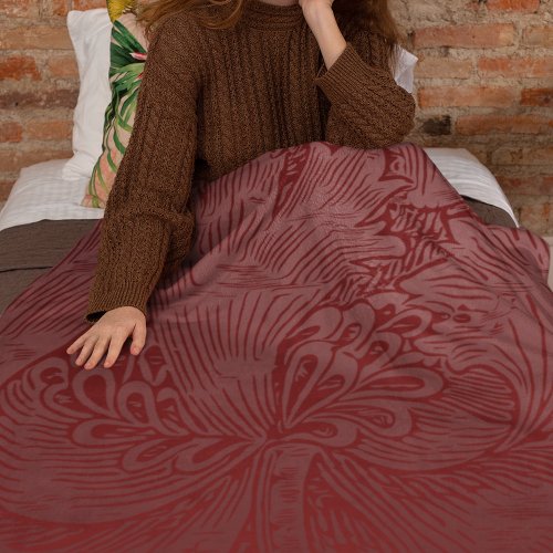 William Morris Luxury Red Floral Art Nouveau  Fleece Blanket