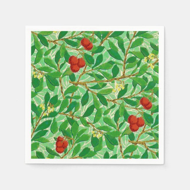 William Morris Lychee Tree Pattern, Light Green Paper Napkins (Front)