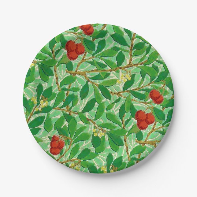 William Morris Lychee Tree Pattern, Light Green Paper Plates (Front)