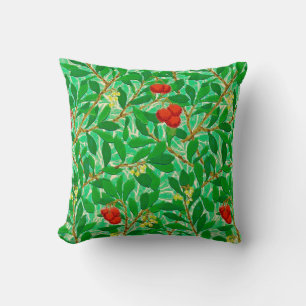 William Morris Lychee Tree Pattern, Light Green Throw Pillow