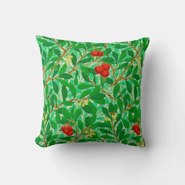 William Morris Lychee Tree Pattern, Light Green Throw Pillow (Front)