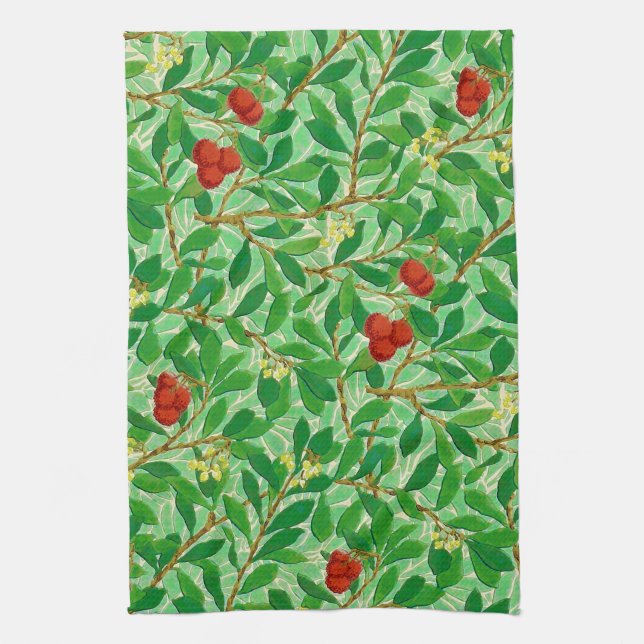 William Morris Lychee Tree Pattern, Light Green Towel (Vertical)