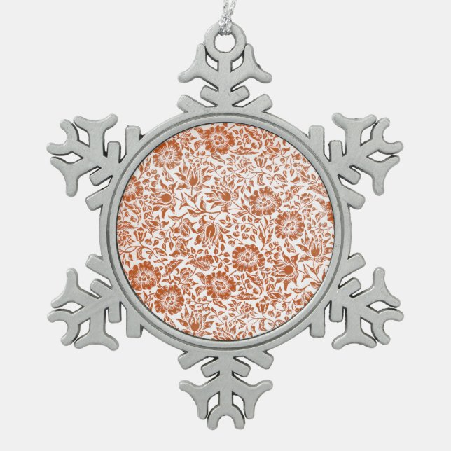 William Morris Mallow Floral Wallpaper Design Snowflake Pewter Christmas Ornament (Front)