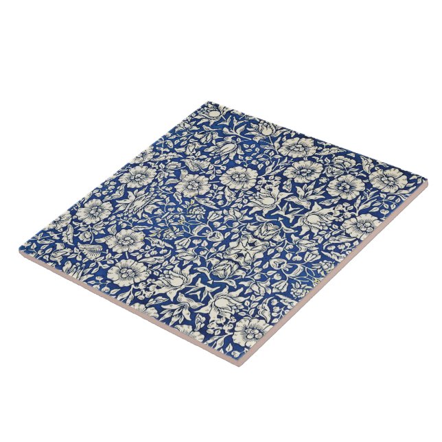 William Morris Mallow Flowers Floral Blue White  Ceramic Tile (Side)