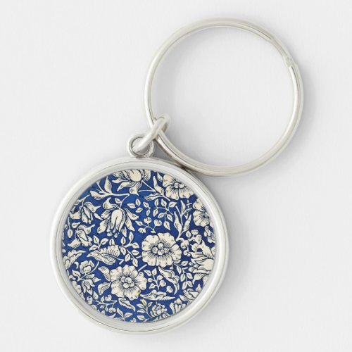 William Morris Mallow Flowers Floral Blue White  Keychain