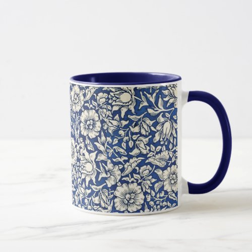 William Morris Mallow Flowers Floral Blue White  Mug