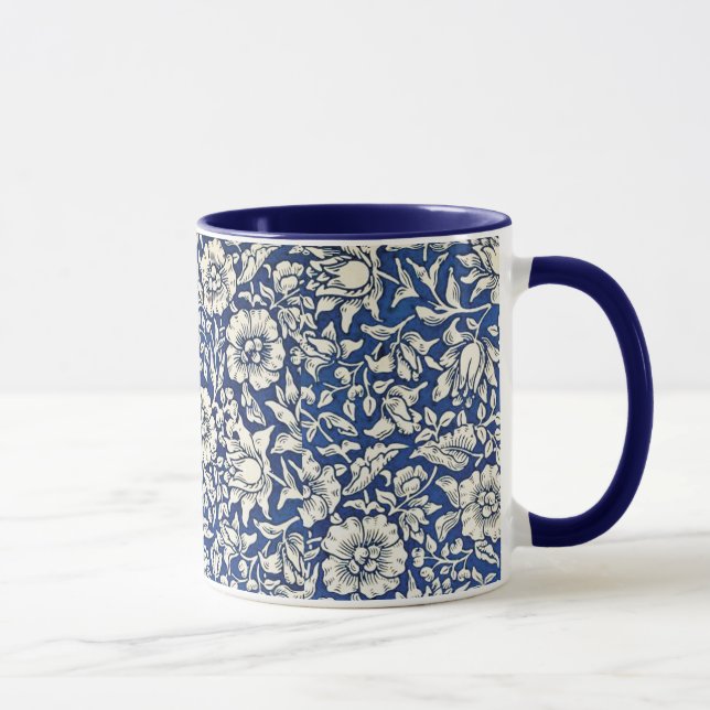 William Morris Mallow Flowers Floral Blue White  Mug (Right)