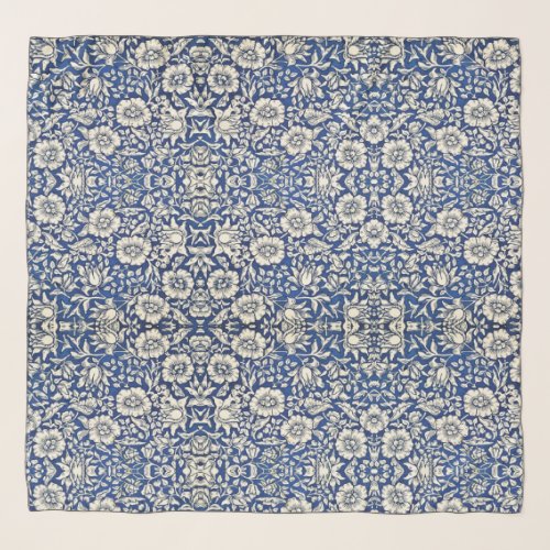 William Morris Mallow Flowers Floral Blue White  Scarf