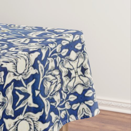 William Morris Mallow Flowers Floral Blue White  Tablecloth