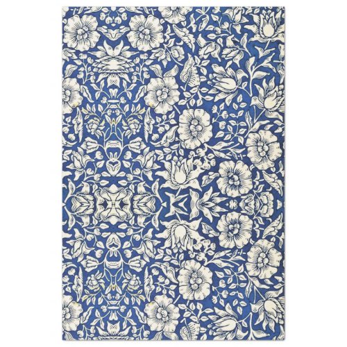 William Morris Mallow Flowers Floral Blue White  Tissue Paper