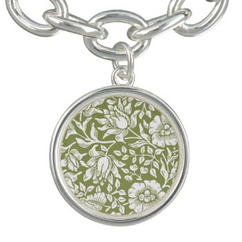 William Morris Mallow Green Pattern Charm Bracelet by wmorrispatterns at Zazzle