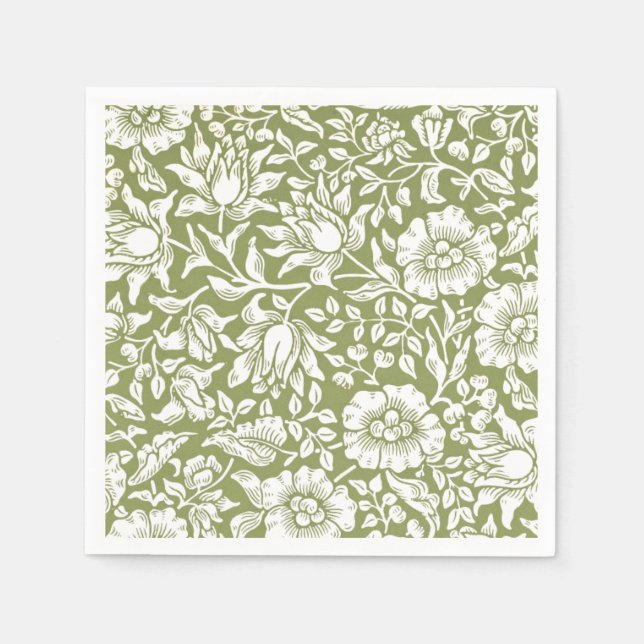 William Morris Mallow Green Pattern Paper Napkins (Front)