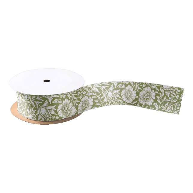 William Morris Mallow Green Pattern Satin Ribbon (Spool)