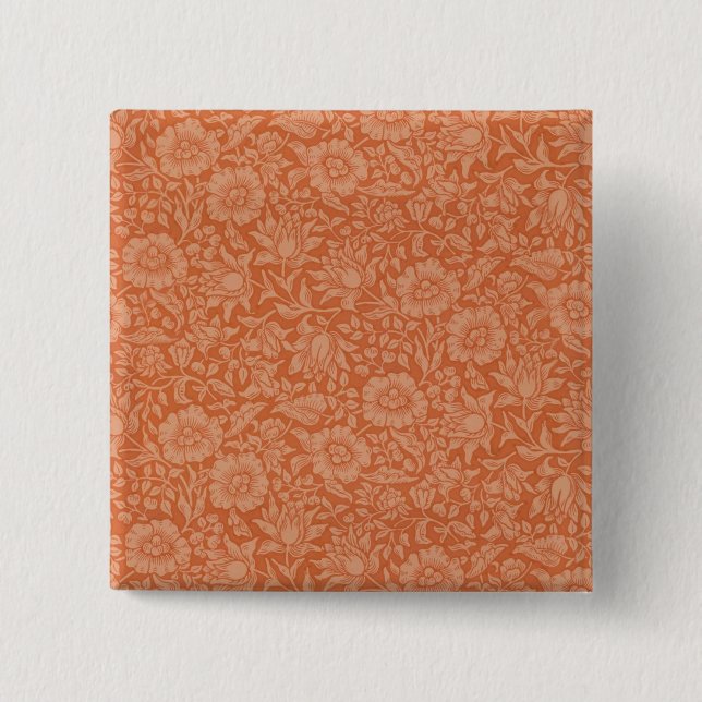 William Morris Mallow Pattern: Terracotta Floral Pinback Button (Front)