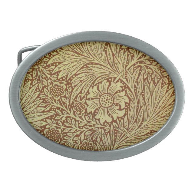 William Morris Marigold Antique Flower Pattern Belt Buckle (Front)
