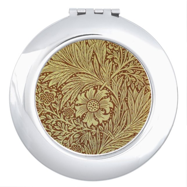 William Morris Marigold Antique Flower Pattern Compact Mirror (Front)