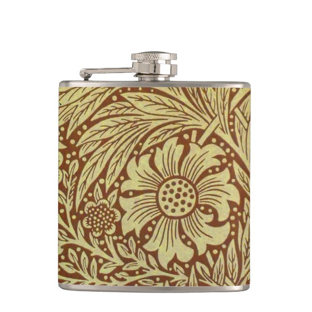 William Morris Marigold Antique Flower Pattern Hip Flask (Front)