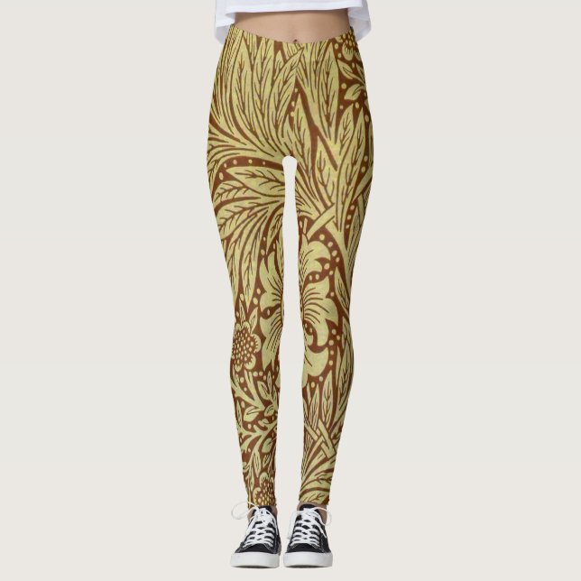William Morris Marigold Antique Flower Pattern Leggings (Front)