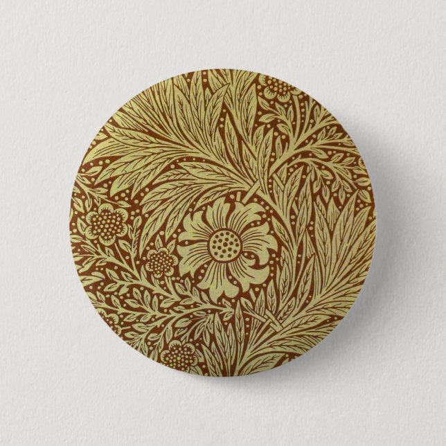 William Morris Marigold Antique Flower Pattern Pinback Button (Front)