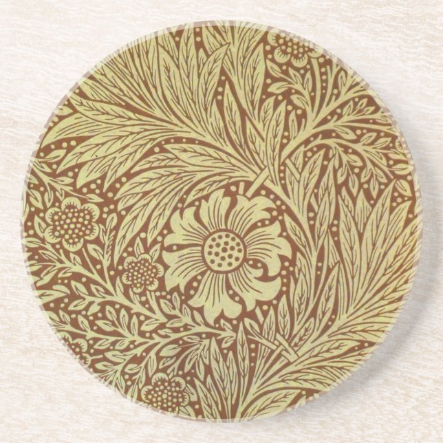 William Morris Marigold Antique Flower Pattern Sandstone Coaster (Front)