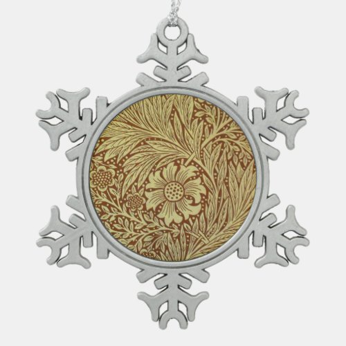 William Morris Marigold Antique Flower Pattern Snowflake Pewter Christmas Ornament