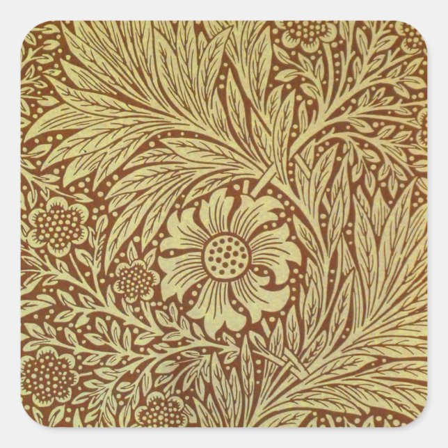 William Morris Marigold Antique Flower Pattern Square Sticker (Front)