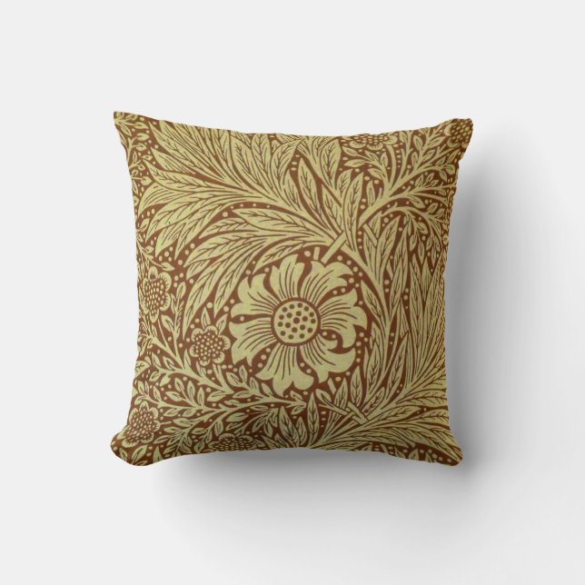 William Morris Marigold Antique Flower Pattern Throw Pillow (Front)