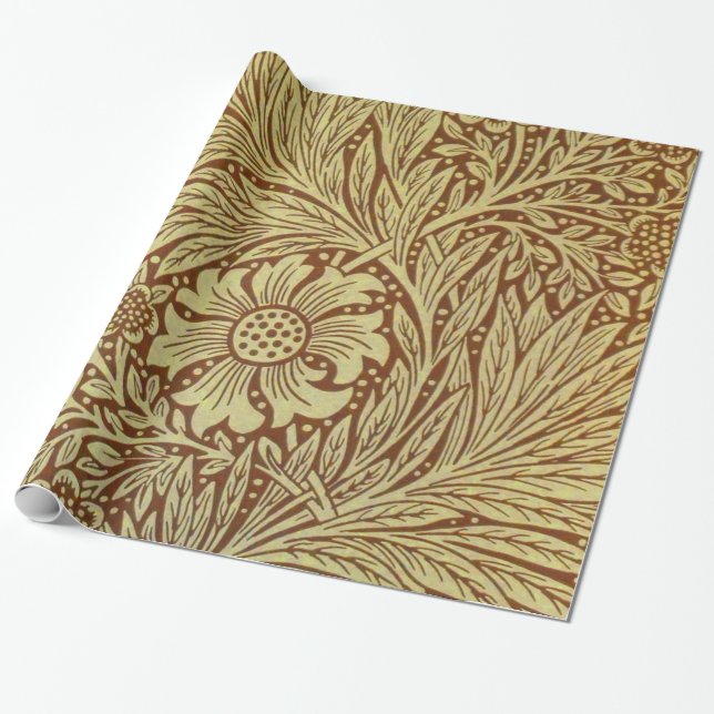 William Morris Marigold Antique Flower Pattern Wrapping Paper (Unrolled)