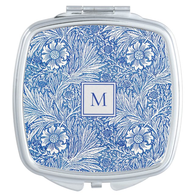 William Morris Marigold Blue Monogram Compact Mirror (Front)