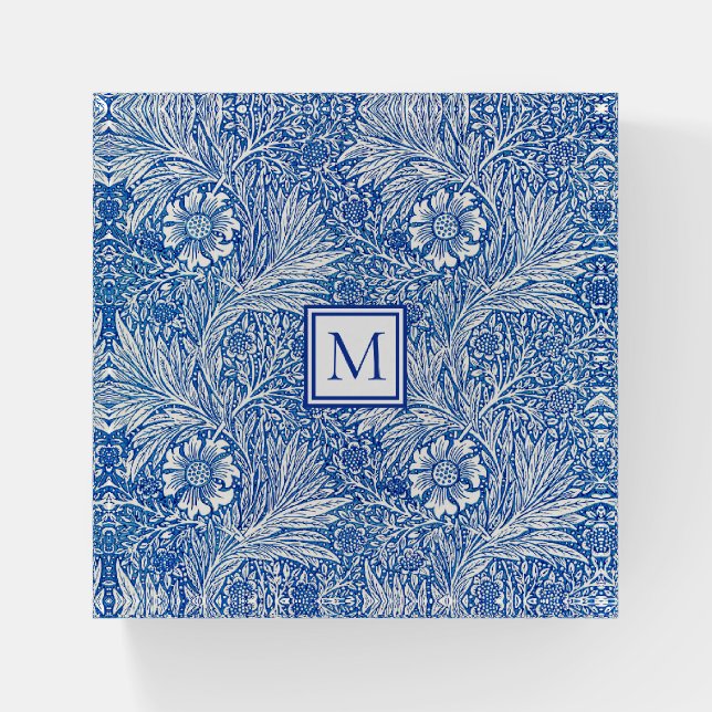 William Morris Marigold Blue Monogram Paperweight (Front)