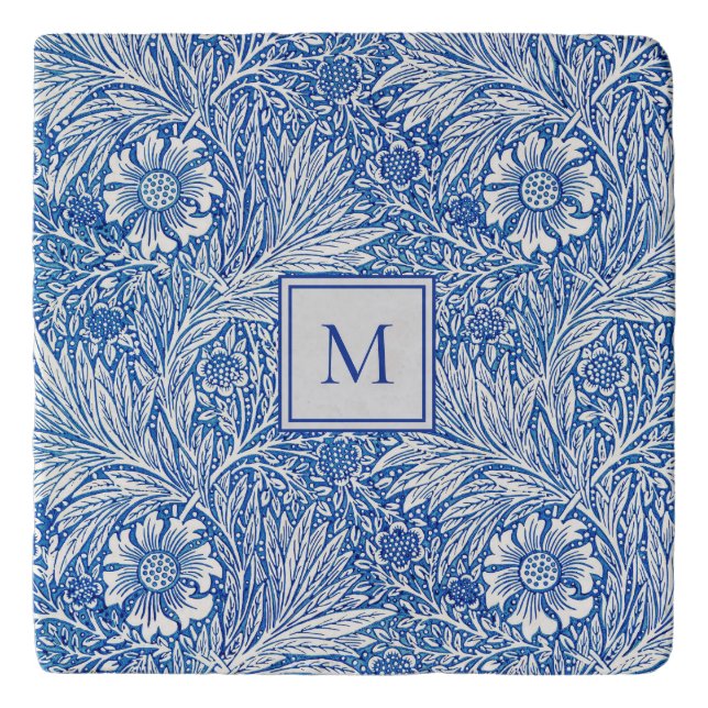 William Morris Marigold Blue Monogram Trivet (Front)