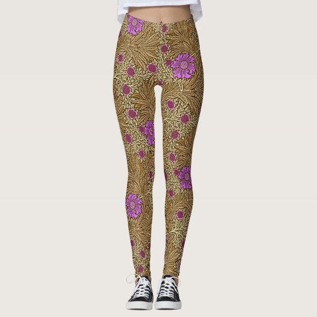 William Morris Marigold, Brown, Beige and Violet Leggings (Front)
