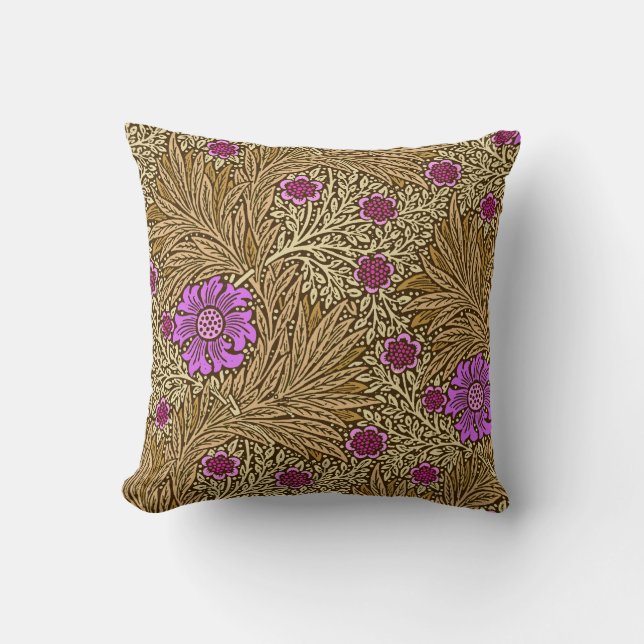 William Morris Marigold, Brown, Beige and Violet Throw Pillow (Front)