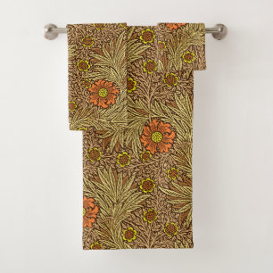William Morris Marigold, Copper Brown and Orange   Bath Towel Set