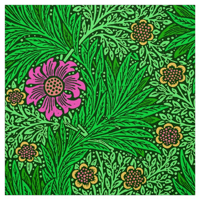 William Morris Marigold, Emerald Green & Fuchsia Fabric (Swatch)