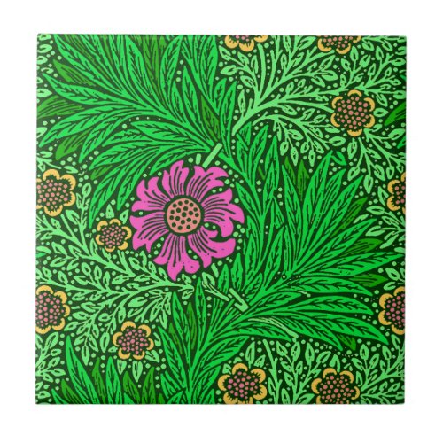 William Morris Marigold Emerald Green  Fuchsia Tile