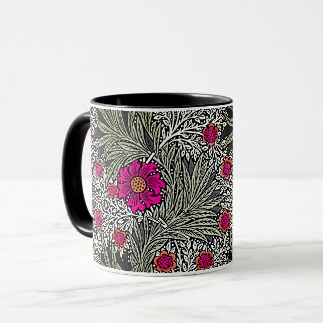 William Morris Marigold, Gray / Grey, and Fuchsia  Mug (Front Left)